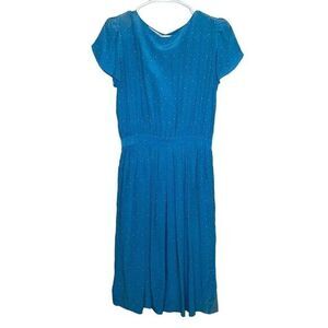 Vintage Silk Studio light Blue‎ silk dress 100% silk midi length pleated dress
